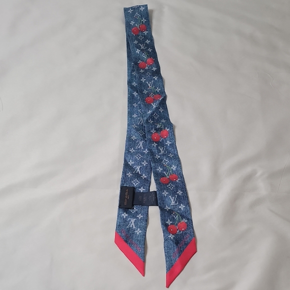 Louis Vuitton Accessories - Louis Vuitton Blue and Red Silk Scarf